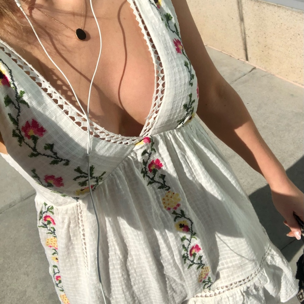 Urban Outfitters Cream Textured Knit Mini Dress With Tied Straps
